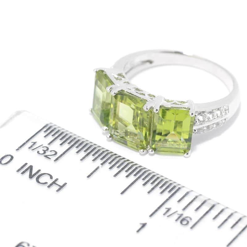 Sterling Silver Emerald Cut Peridot & White Topaz Ring