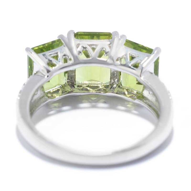 Sterling Silver Emerald Cut Peridot & White Topaz Ring