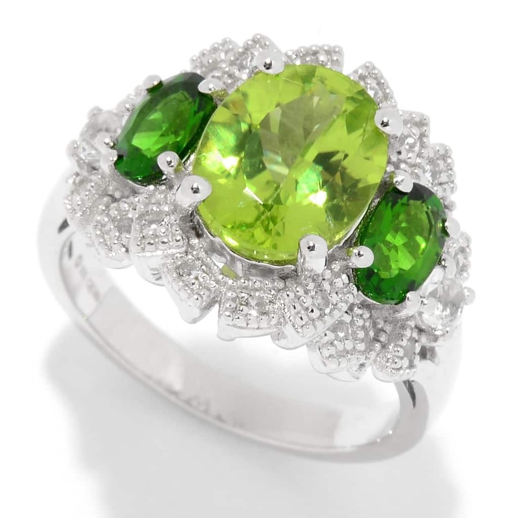 Sterling Silver Peridot & White Topaz Fancy Halo Ring