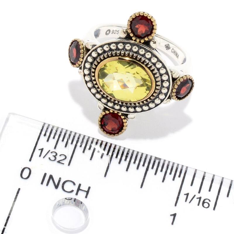 Sterling Silver Oval & Round Ouro Verde Beaded Ring