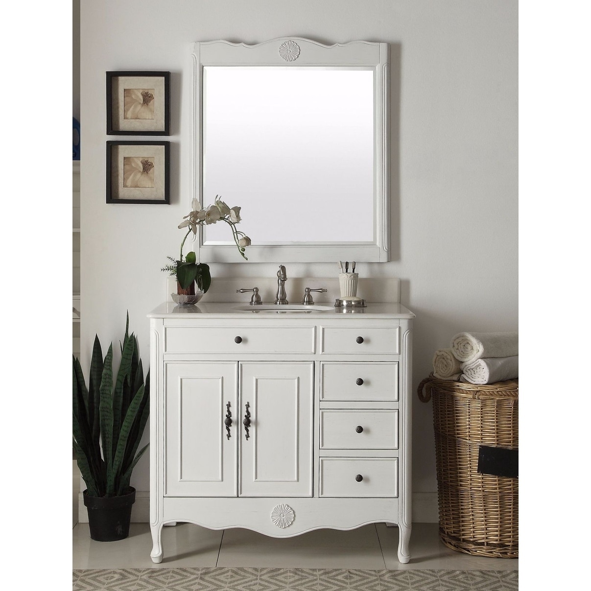 Modetti Provence 38 Inch Single Sink Bathroom Vanity With Marble Top Overstock 24030999