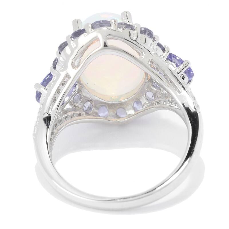 Sterling Silver 14 x 10mm Ethiopian Opal & Multi Gemstone Halo Ring