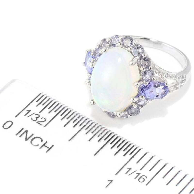Sterling Silver 14 x 10mm Ethiopian Opal & Multi Gemstone Halo Ring