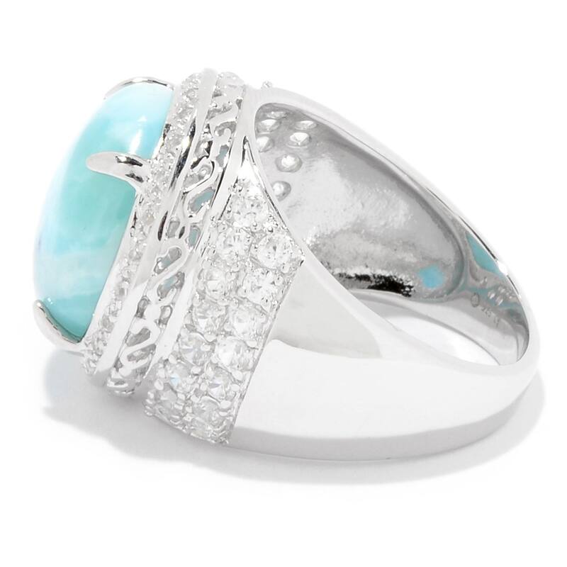 Sterling Silver 13.5mm Larimar & White Topaz Halo Ring