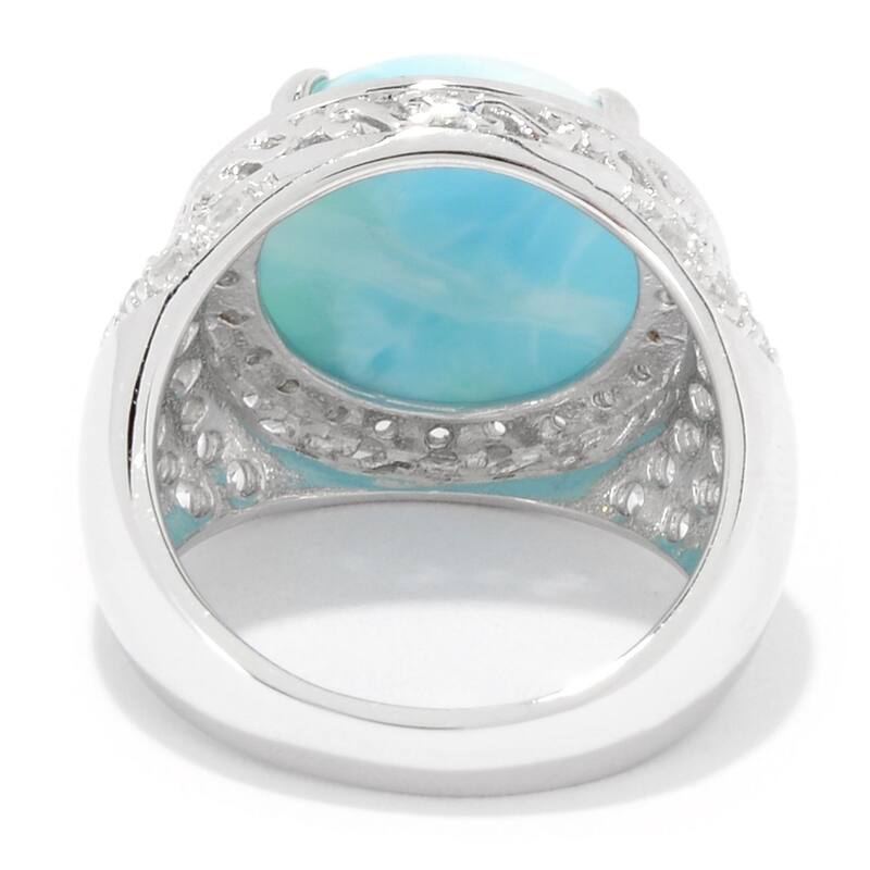 Sterling Silver 13.5mm Larimar & White Topaz Halo Ring