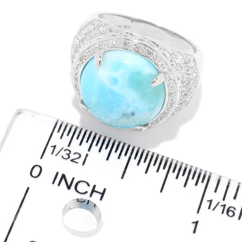 Sterling Silver 13.5mm Larimar & White Topaz Halo Ring