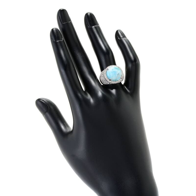 Sterling Silver 13.5mm Larimar & White Topaz Halo Ring