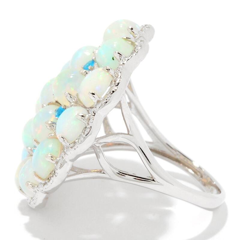 Sterling Silver Ethiopian Opal & Neon Apatite Flower Ring