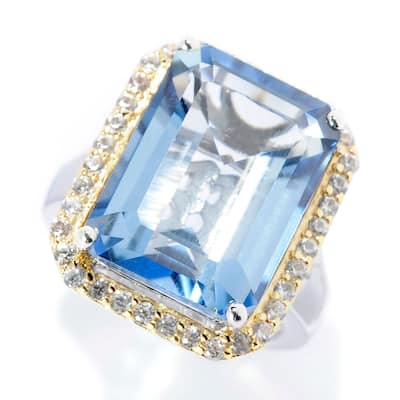 Sterling Silver Aquamarine color Quartz & White Zircon Ring