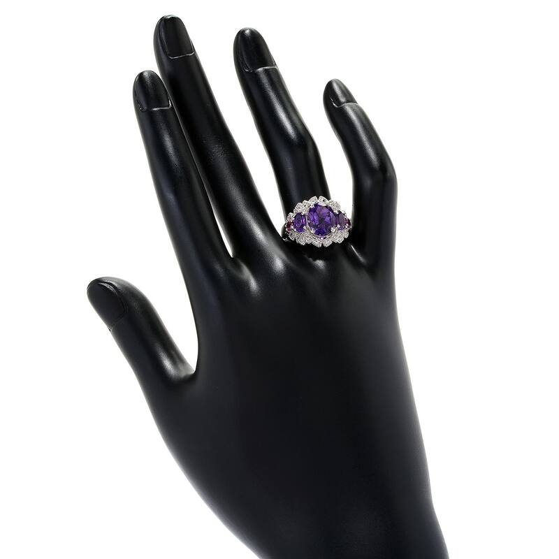 Sterling Silver Amethyst & White Topaz Fancy Halo Ring