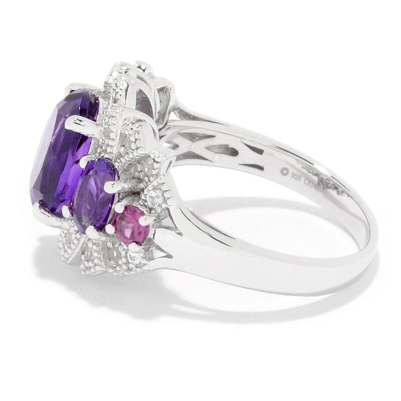 Sterling Silver Amethyst & White Topaz Fancy Halo Ring