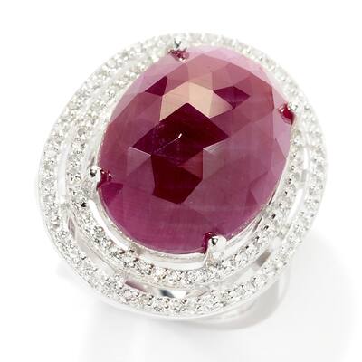 Sterling Silver Indian Ruby & White Topaz Double Halo Ring