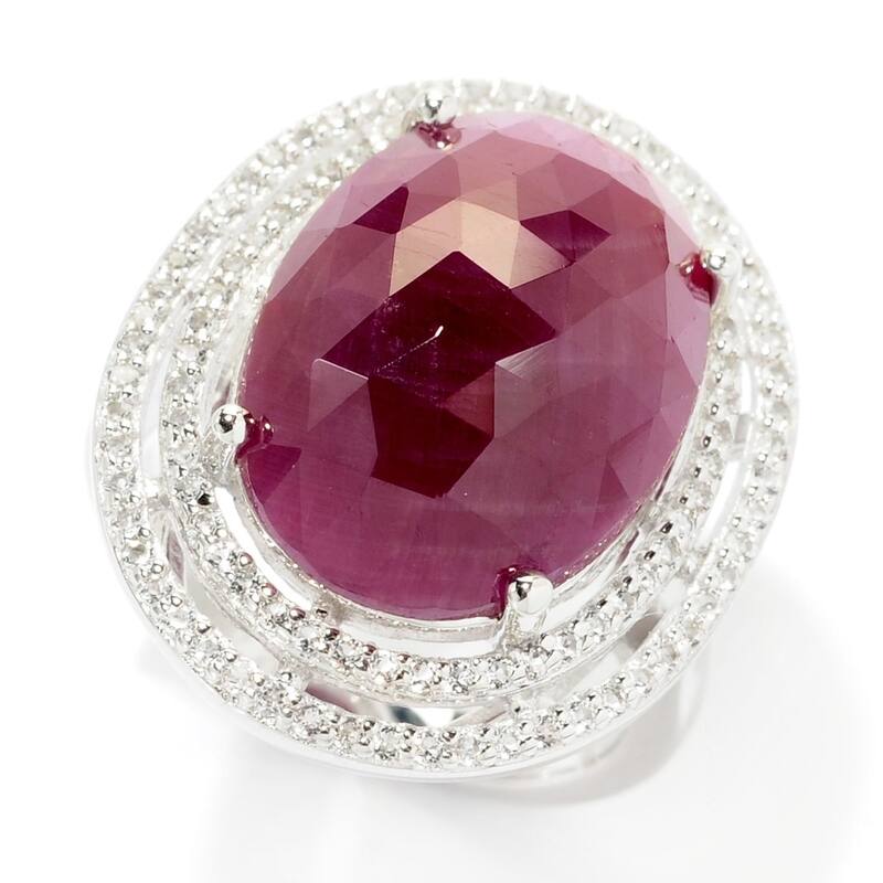 Sterling Silver Indian Ruby & White Topaz Double Halo Ring