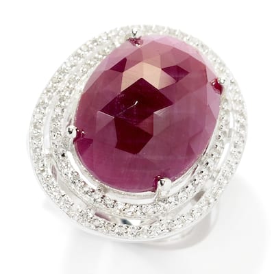 Sterling Silver Indian Ruby & White Topaz Double Halo Ring