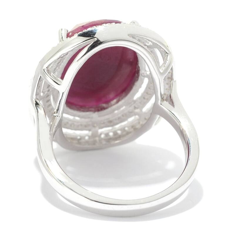 Sterling Silver Indian Ruby & White Topaz Double Halo Ring