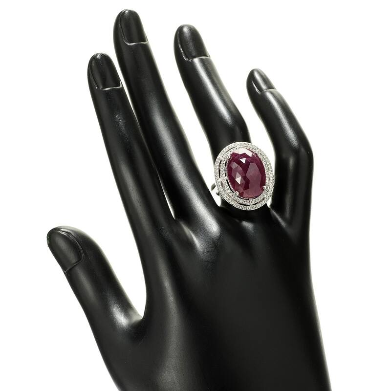 Sterling Silver Indian Ruby & White Topaz Double Halo Ring
