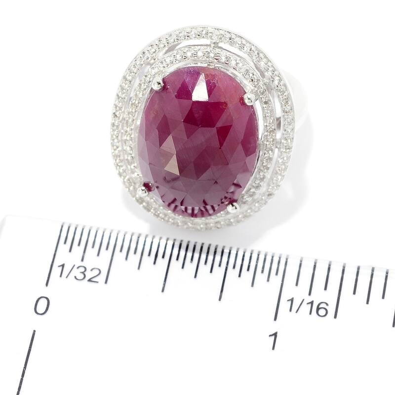 Sterling Silver Indian Ruby & White Topaz Double Halo Ring