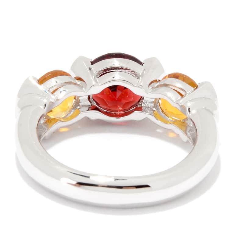 Sterling Silver 3.50ctw Garnet & Citrine 3-Stone Band Ring