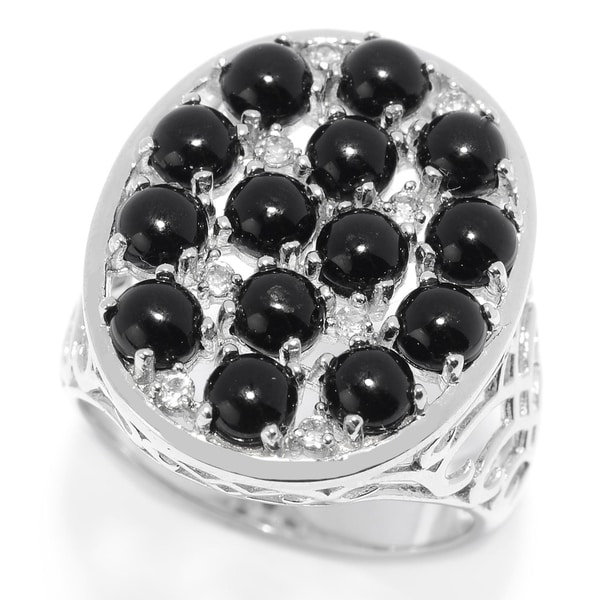 Pinctore Sterling Silver Black Onyx /& White Topaz Oval Shaped Ring