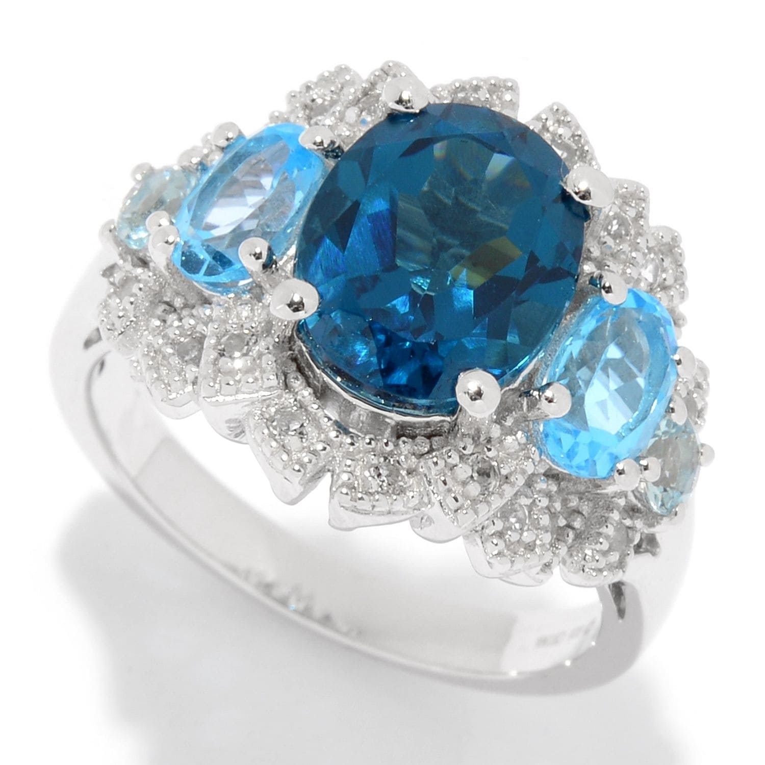 Pinctore Sterling Silver London Blue Topaz & White Topaz Ring