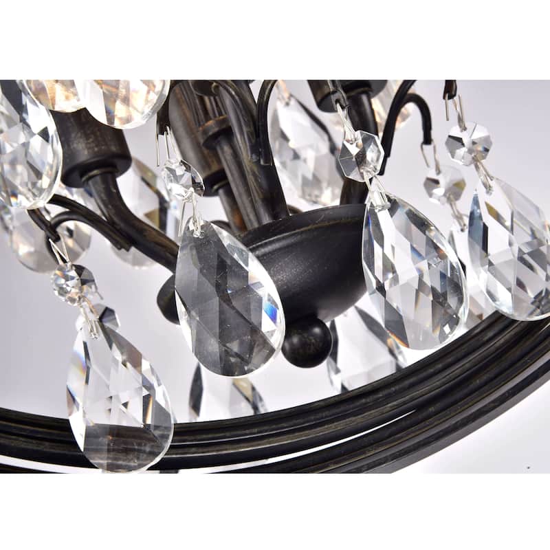 Benita Antique Black 4-Light Metal Globe Crystal Chandelier