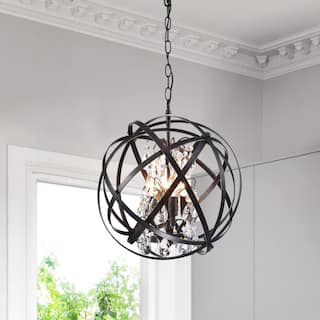 Benita Antique Black 4-Light Metal Globe Crystal Chandelier