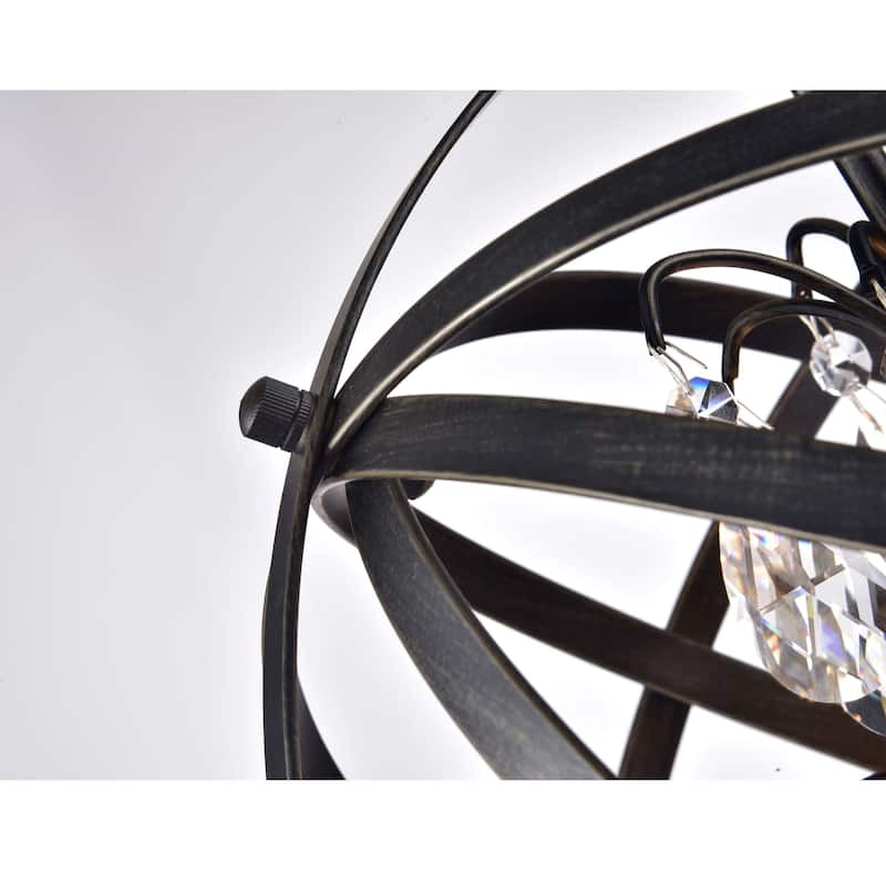 Benita Antique Black 4-Light Metal Globe Crystal Chandelier