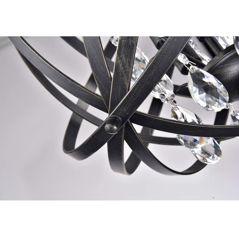 Benita Antique Black 4-Light Metal Globe Crystal Chandelier