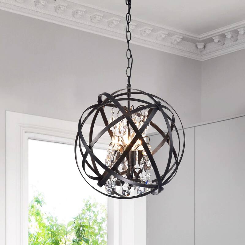 Benita Antique Black 4-Light Metal Globe Crystal Chandelier