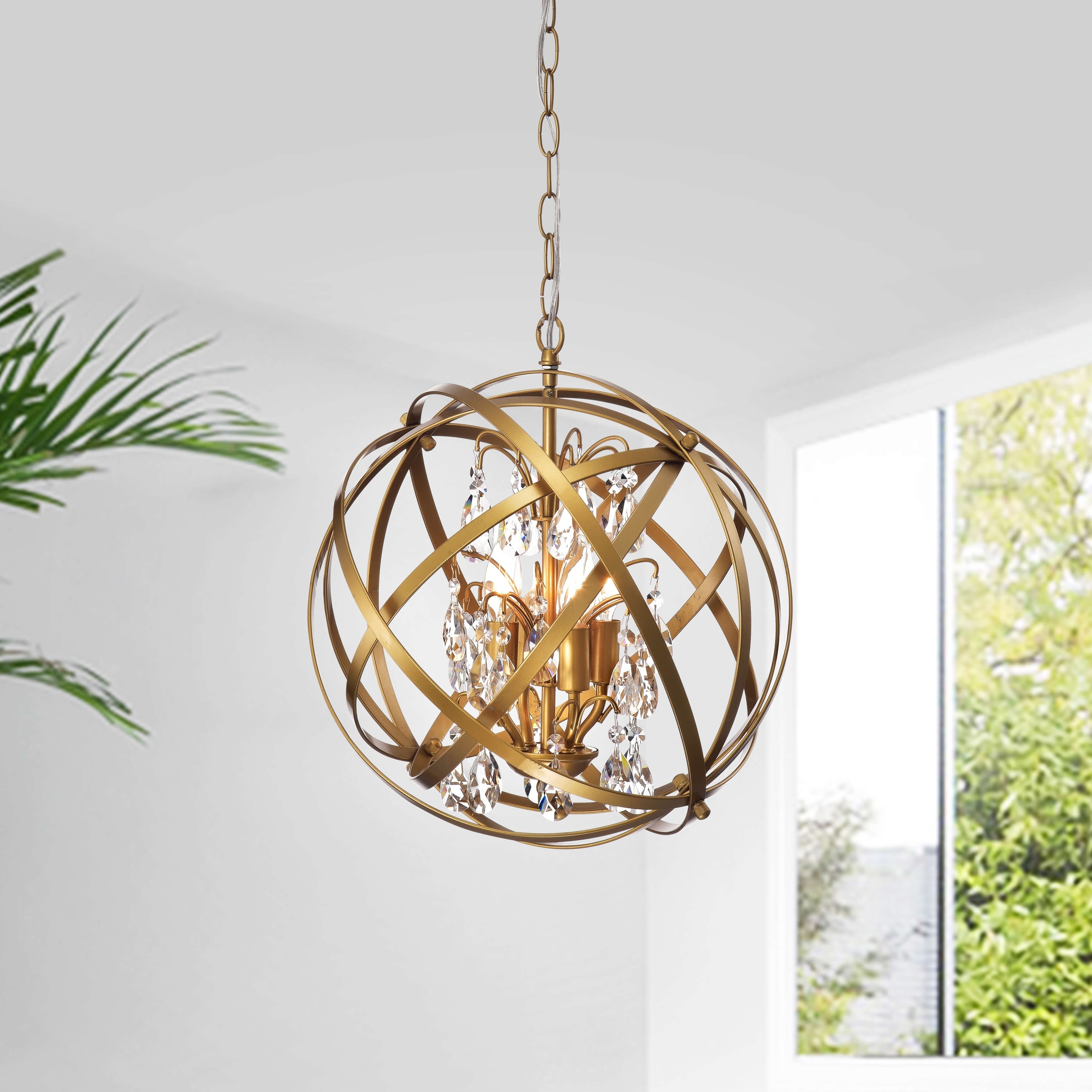 Benita Light Gold 4-Light Metal Globe Crystal Chandelier - Chandeliers For Bedrooms by Overstock.com