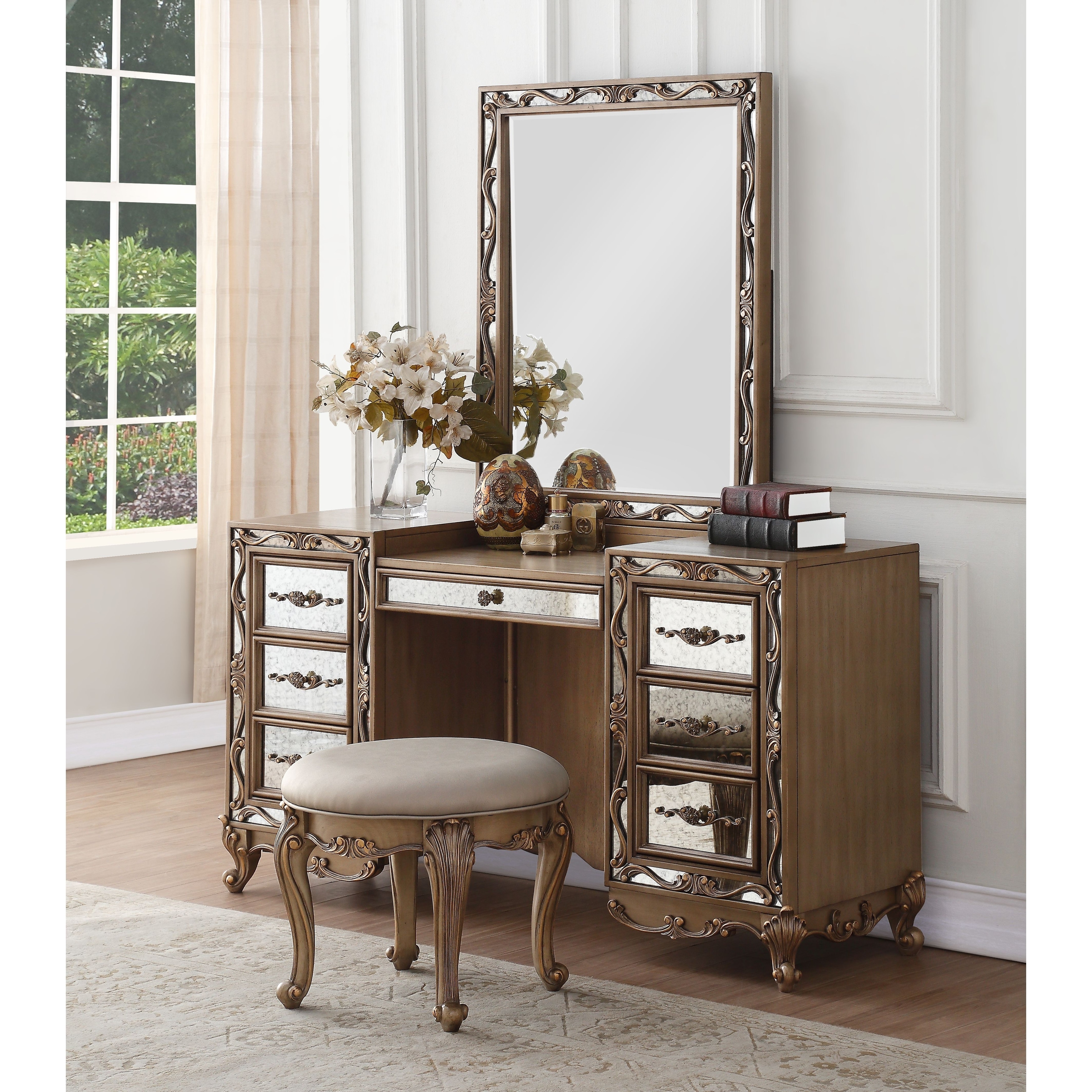 Acme Orianne Antique Goldtone Wood Vanity Desk On Sale Overstock 24032060