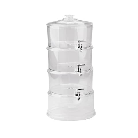 Mind Reader Beverage Dispenser with Ice Bottom, 3 Tier Stackable Drink Holder with Lids, Drinks Display with Spigots, Clear