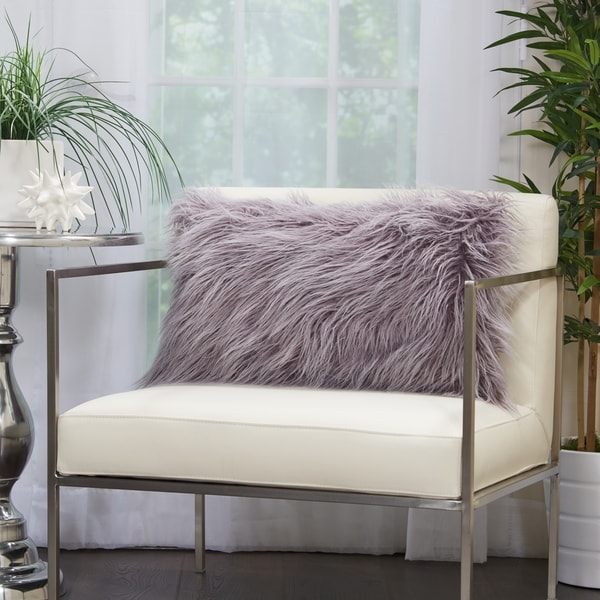 Mina Victory Plush Faux Fur Lavender Lumbar Pillow 14 Inch X Mina Victory Plush Faux Fur Lavender Lumbar Pillow 14 Inch X 24
