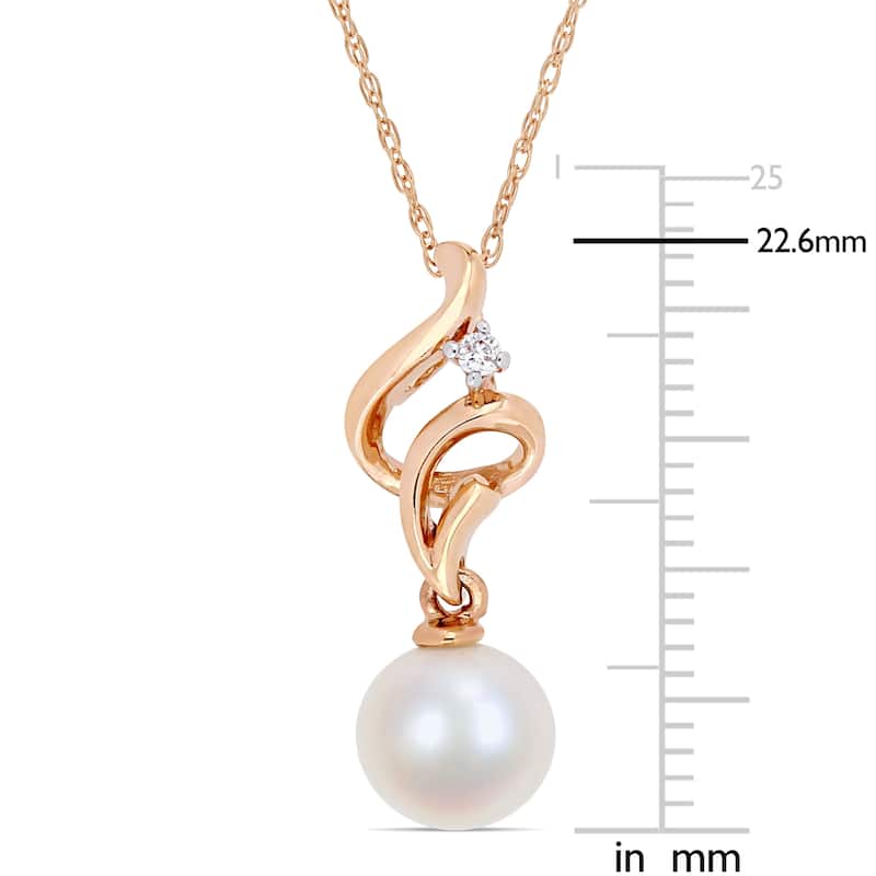 Miadora 10k Rose Gold Cultured Freshwater Pearl & Diamond Swirl Drop Necklace (7-8 mm)