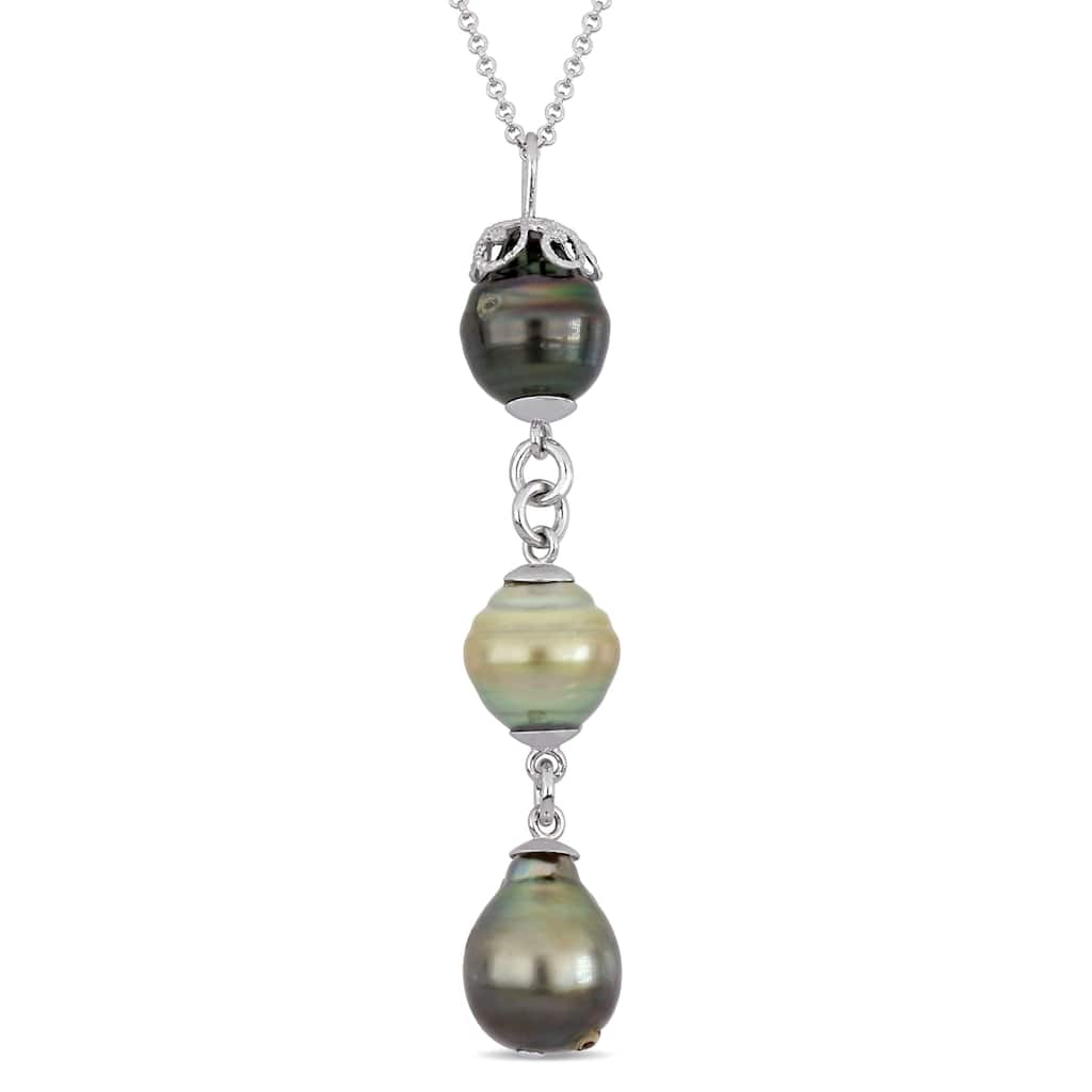 Miadora Sterling Silver Tahitian & Golden South Sea Cultured Pearl Y-Necklace (9-11mm)