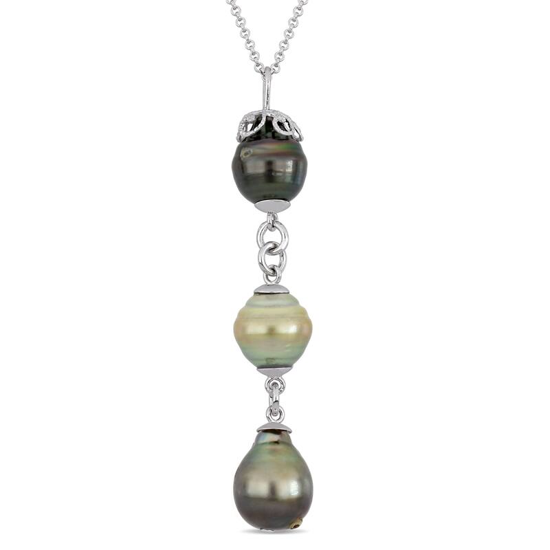 Miadora Sterling Silver Tahitian & Golden South Sea Cultured Pearl Y-Necklace (9-11mm)