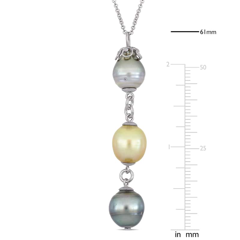 Miadora Sterling Silver Tahitian & Golden South Sea Cultured Pearl Y-Necklace (9-11mm)