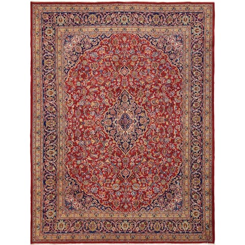 Hand Knotted Mashad Semi Antique Wool Area Rug - 9' 8 x 12' 9
