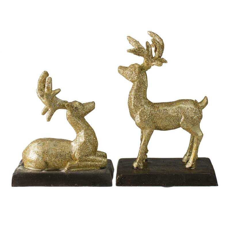 Set of 2 Gold Reindeer Glittered Christmas Stocking Holders 8.5"