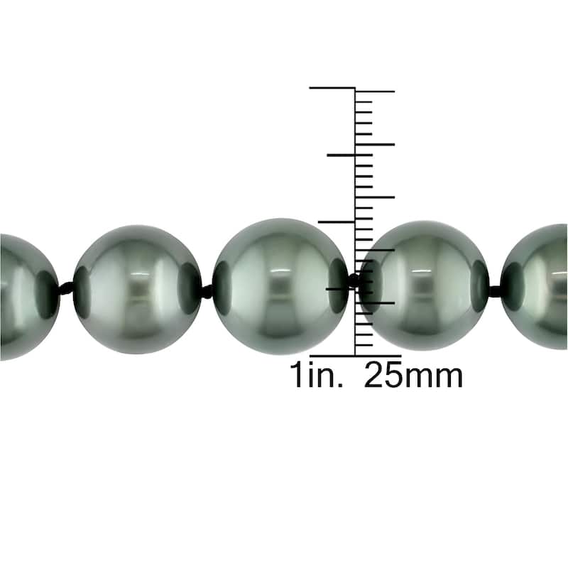 Miadora Black Tahitian Cultured Pearl Necklace with 14k White Gold Diamond Ball Clasp (10-13mm)