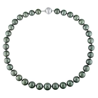 Miadora Black Tahitian Cultured Pearl Necklace with 14k White Gold Diamond Ball Clasp (10-13mm)