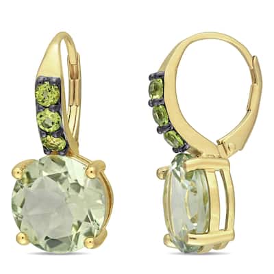 Miadora Yellow Plated Sterling Silver Green Amethyst and Peridot Leverback Earrings