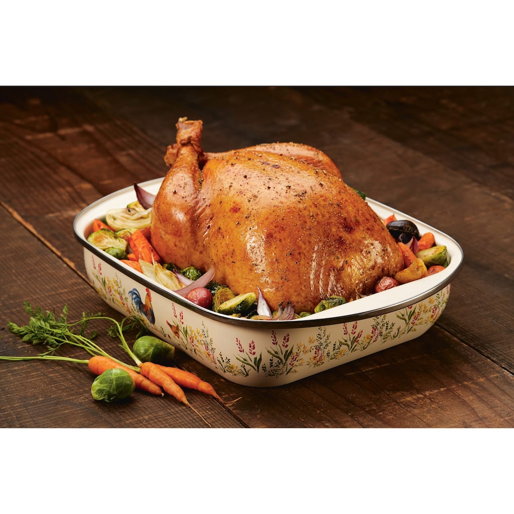 Paula Deen 14" x 12" Roaster with Chrome Rack, Garden Rooster