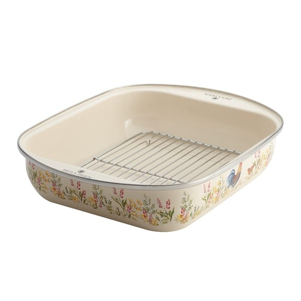 Paula Deen 14" x 12" Roaster with Chrome Rack, Garden Rooster Bed