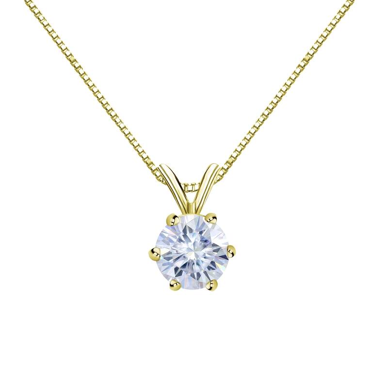 Auriya 14k Gold 1 1/4ctw Round Solitaire Moissanite Necklace 6-prong Basket - 7 mm - 7 mm