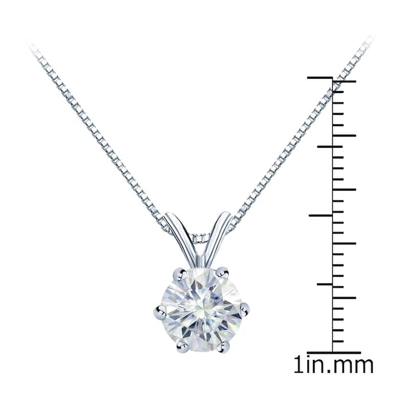 Auriya Round Solitaire Moissanite Necklace 1 1/2ctw 6-prong Basket 18k Gold - 7.4 mm - 7.4 mm