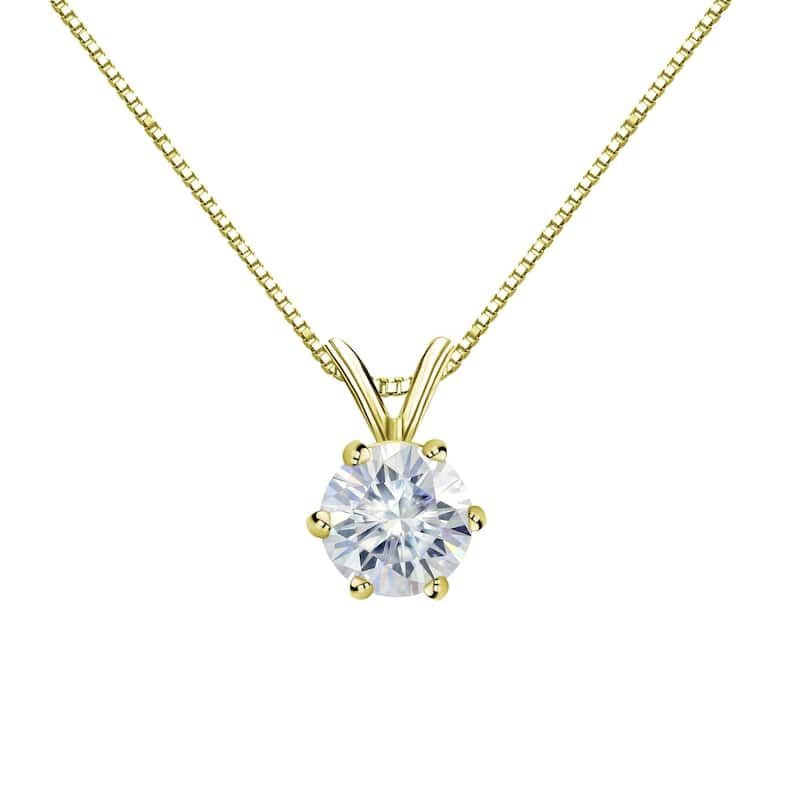 Auriya Round Solitaire Moissanite Necklace 1 1/2ctw 6-prong Basket 18k Gold - 7.4 mm - 7.4 mm