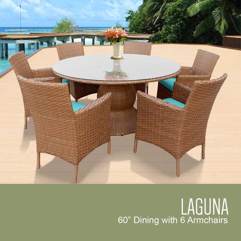 Laguna 60 Inch Outdoor Patio Dining Table with 6 Chairs w/ Arms