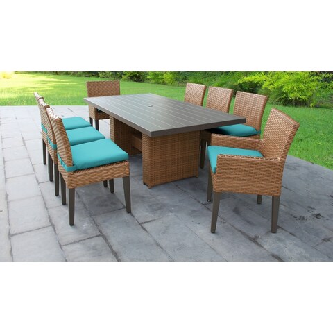 Laguna Rectangular Outdoor Patio Dining Table with with 6 Armless Chairs and 2 Chairs w/ Arms