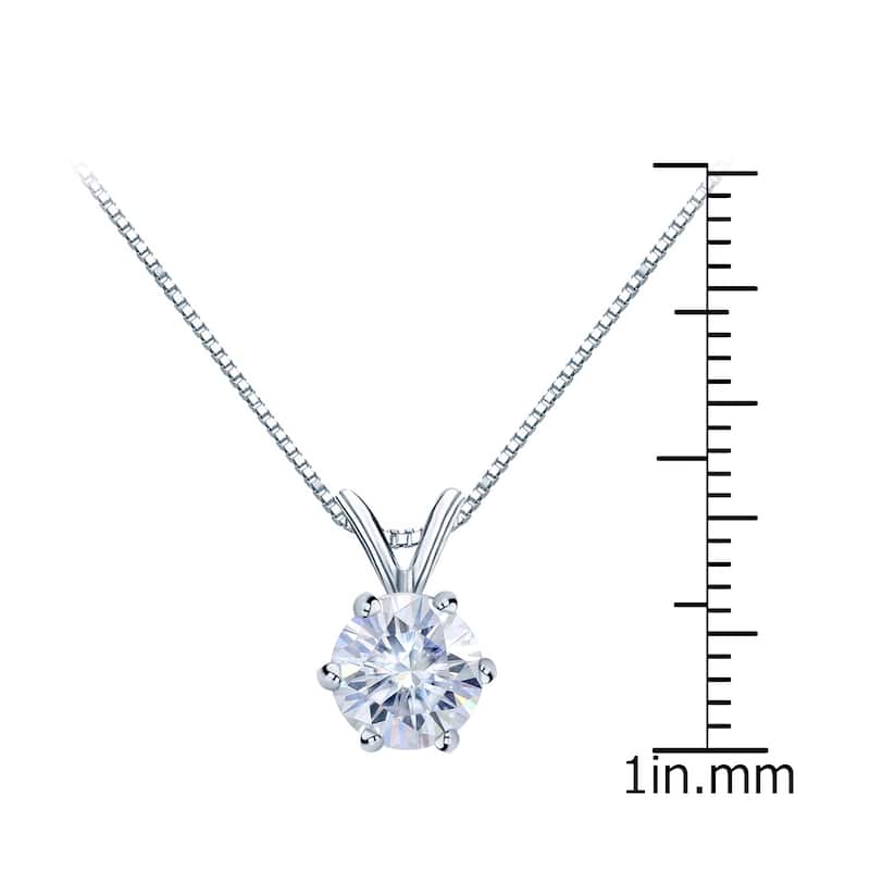 Auriya 18k Gold 1ctw Round Solitaire Moissanite Necklace 6-prong Basket - 6.5 mm - 6.5 mm